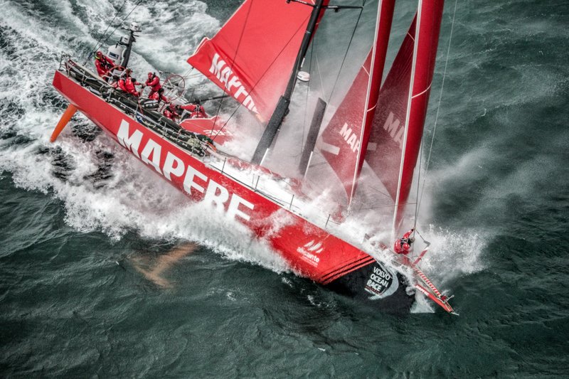VOR team Mapfre with New Zealand America's Cup winner Blair Tuke on board