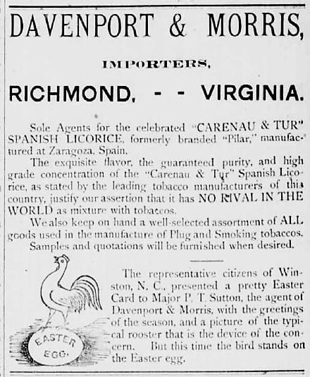 (Chronicling America) — Davenport & Morris advertisement — Richmond Times — Friday May 3, 1889