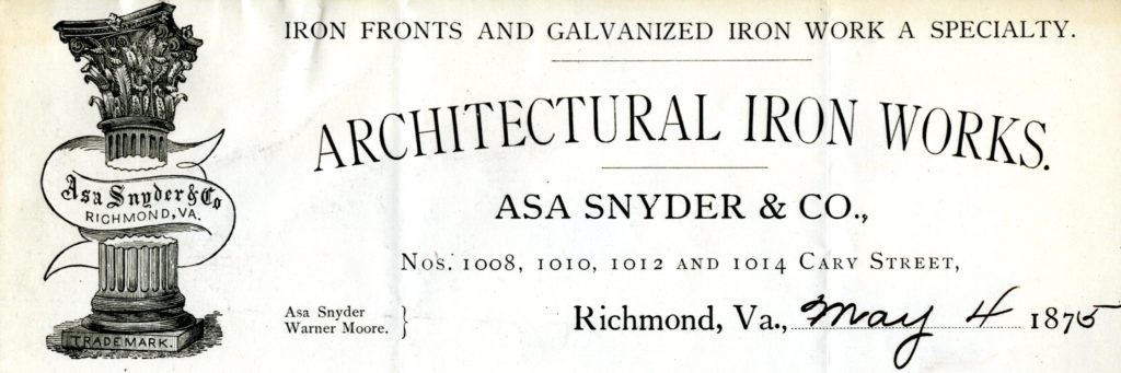 (Virginia Memory) — letterhead for Architectural Iron Works, Asa Snyder & Co.