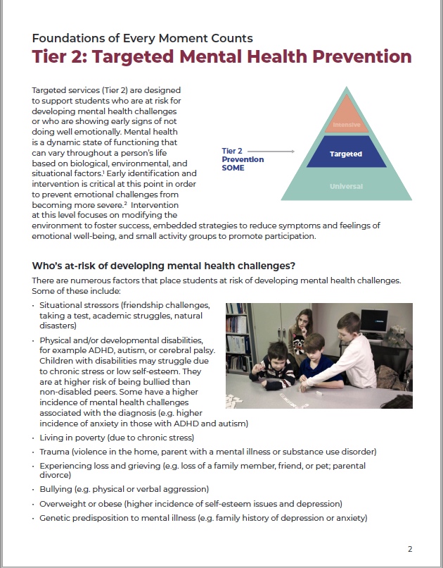 mental health prevention for students at risk of mental health or emotional challenges