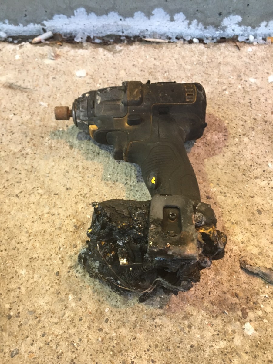 Dewalt battery catches fire burning my truck Power Tools Power Tool
