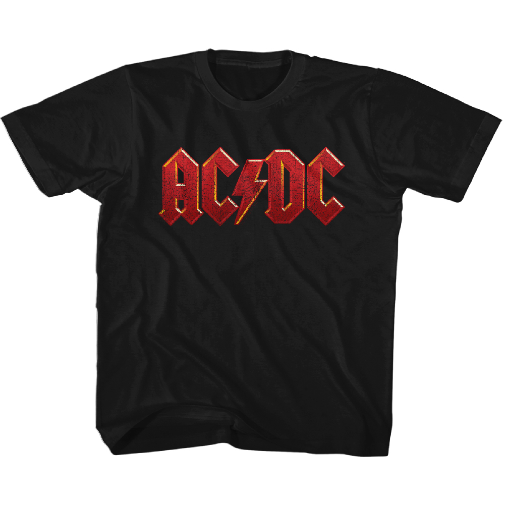 AC/DC Kids T-Shirt Distressed Red Logo Black Tee - Picture 2 of 2