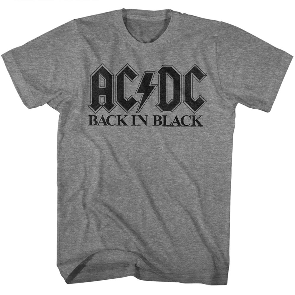 AC/DC T-Shirt Back In Black Black Font Graphite Tee