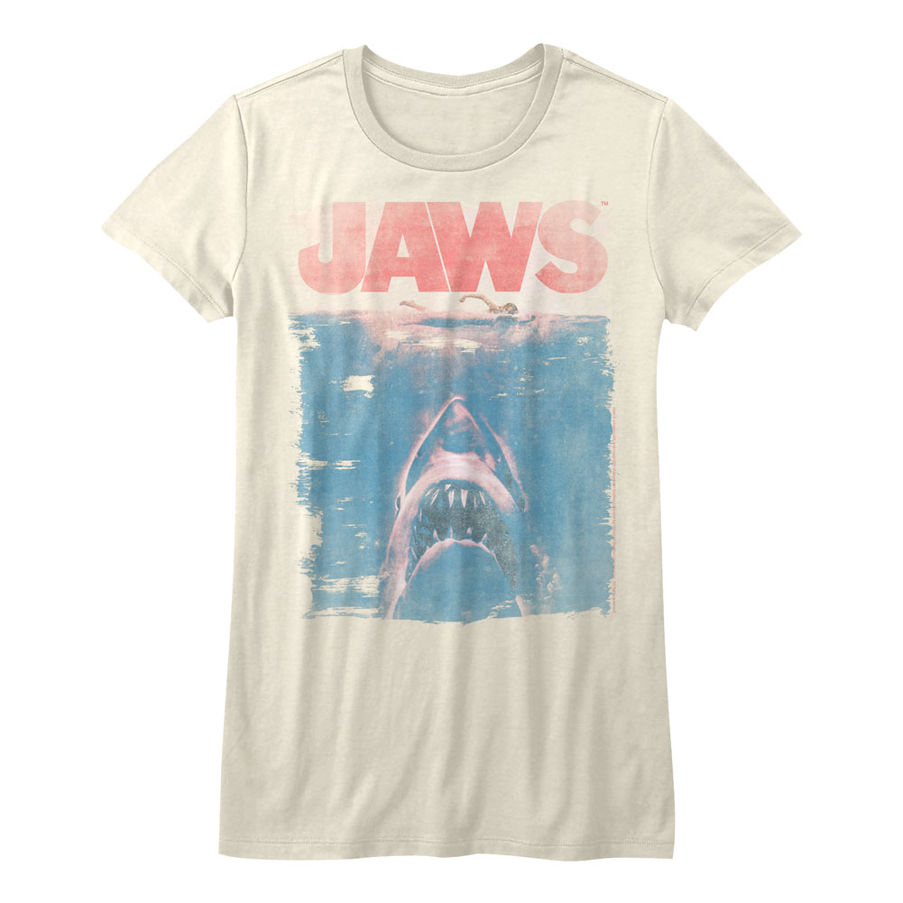 Jaws Juniors Shirt Distressed Faded Poster Natural Tee - Picture 2 of 2