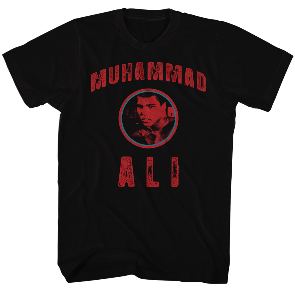 Muhammad Ali Tall T-Shirt Distressed Red Text Black Tee