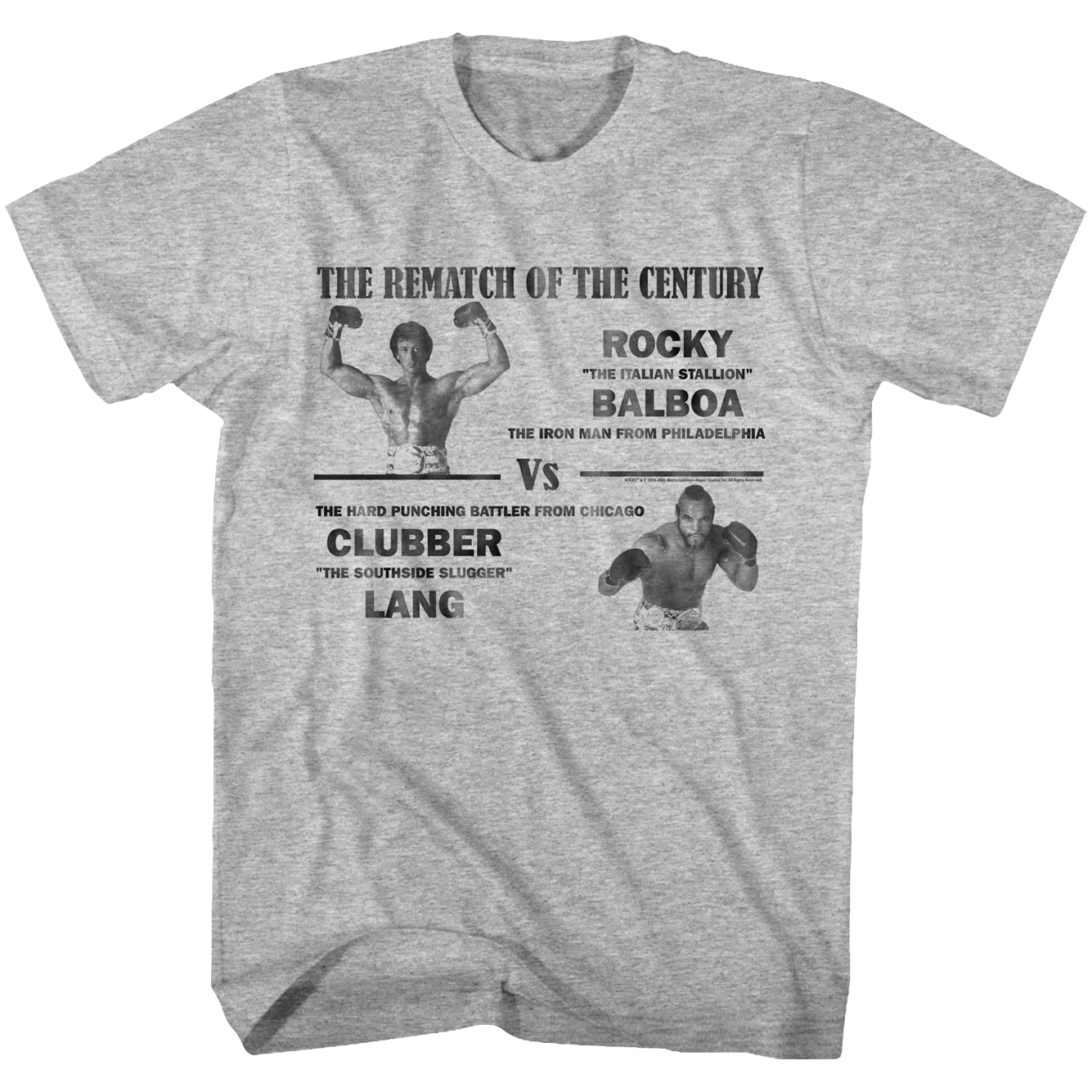 Rocky Tall T-Shirt Rematch Of The Century VS Clubber Lang Gray Heather Tee