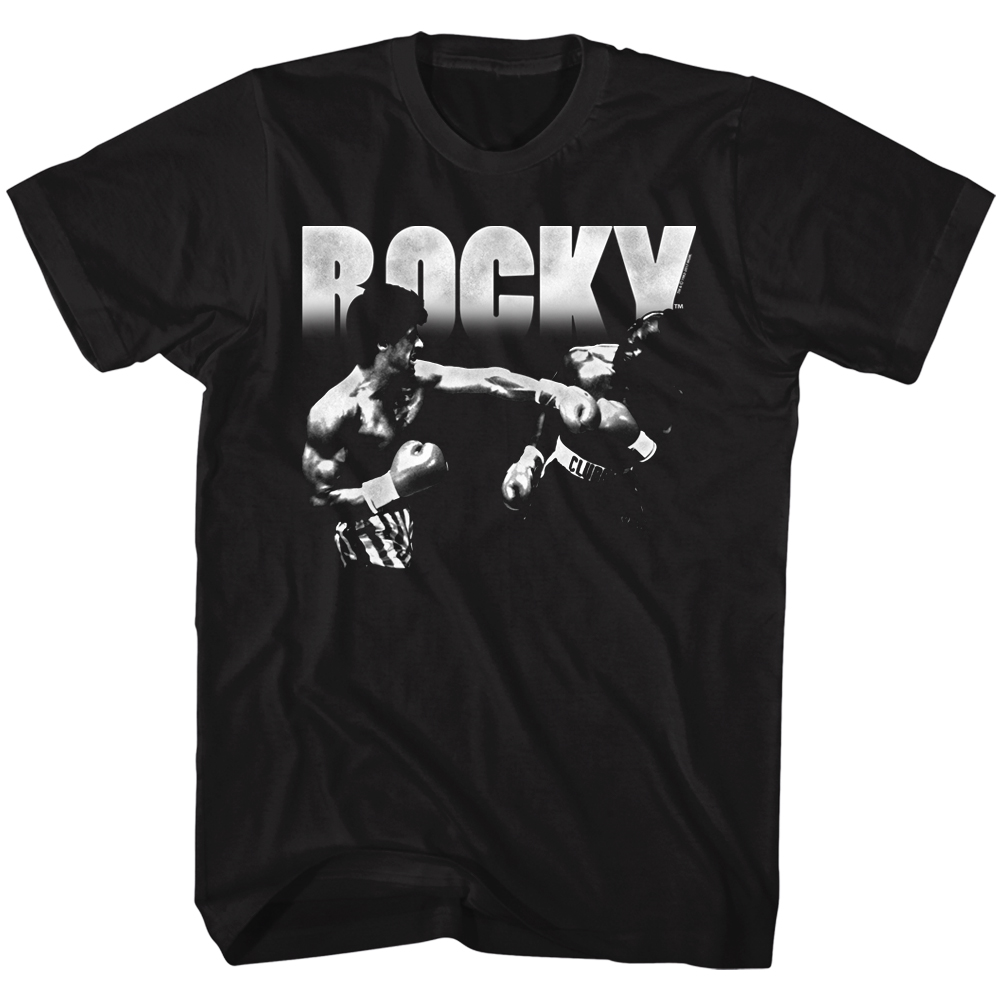 Rocky Tall T-Shirt Distressed White Knockout Outline Black Tee
