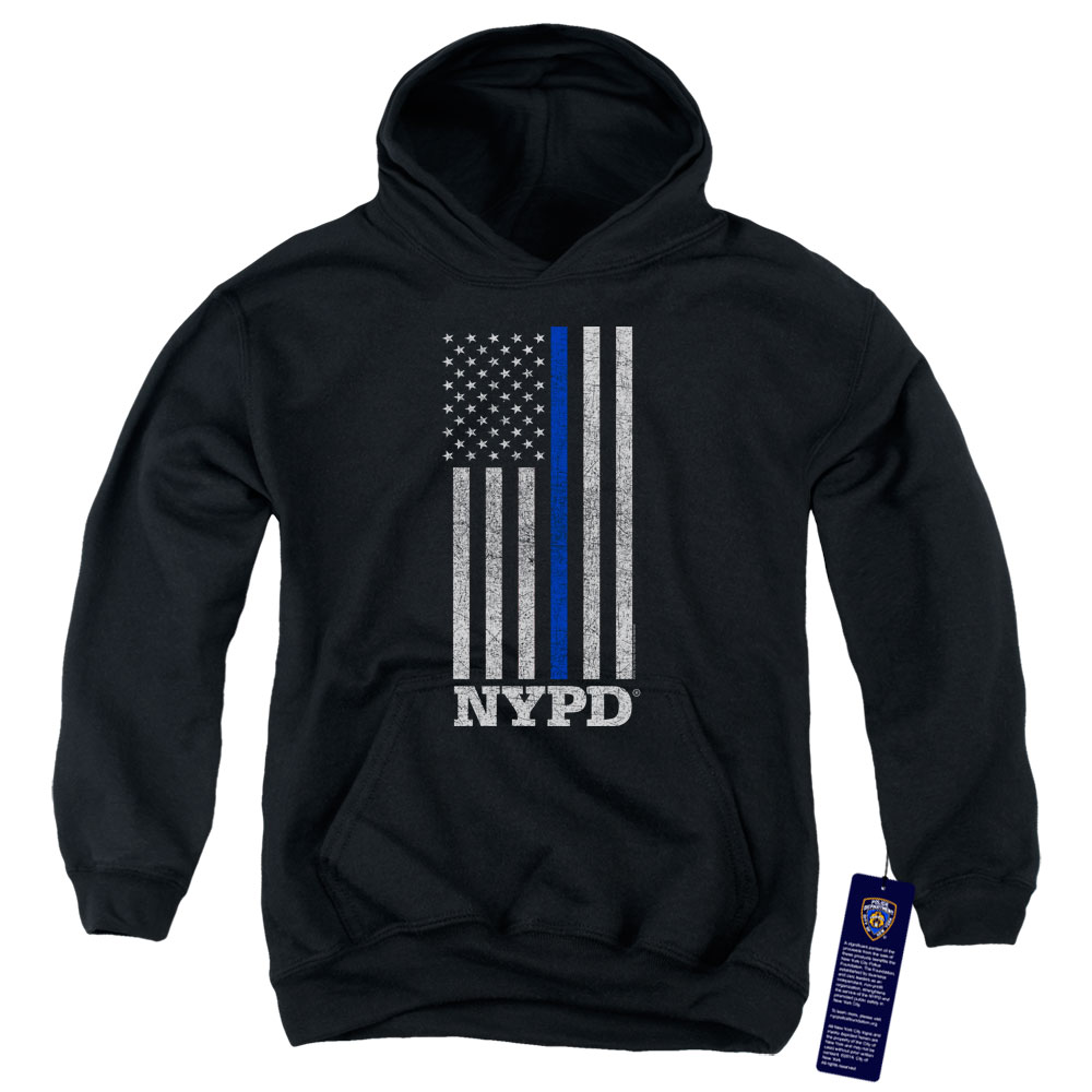 NYPD Kids Hoodie Thin Blue Line American Flag Black Hoody - Picture 2 of 2