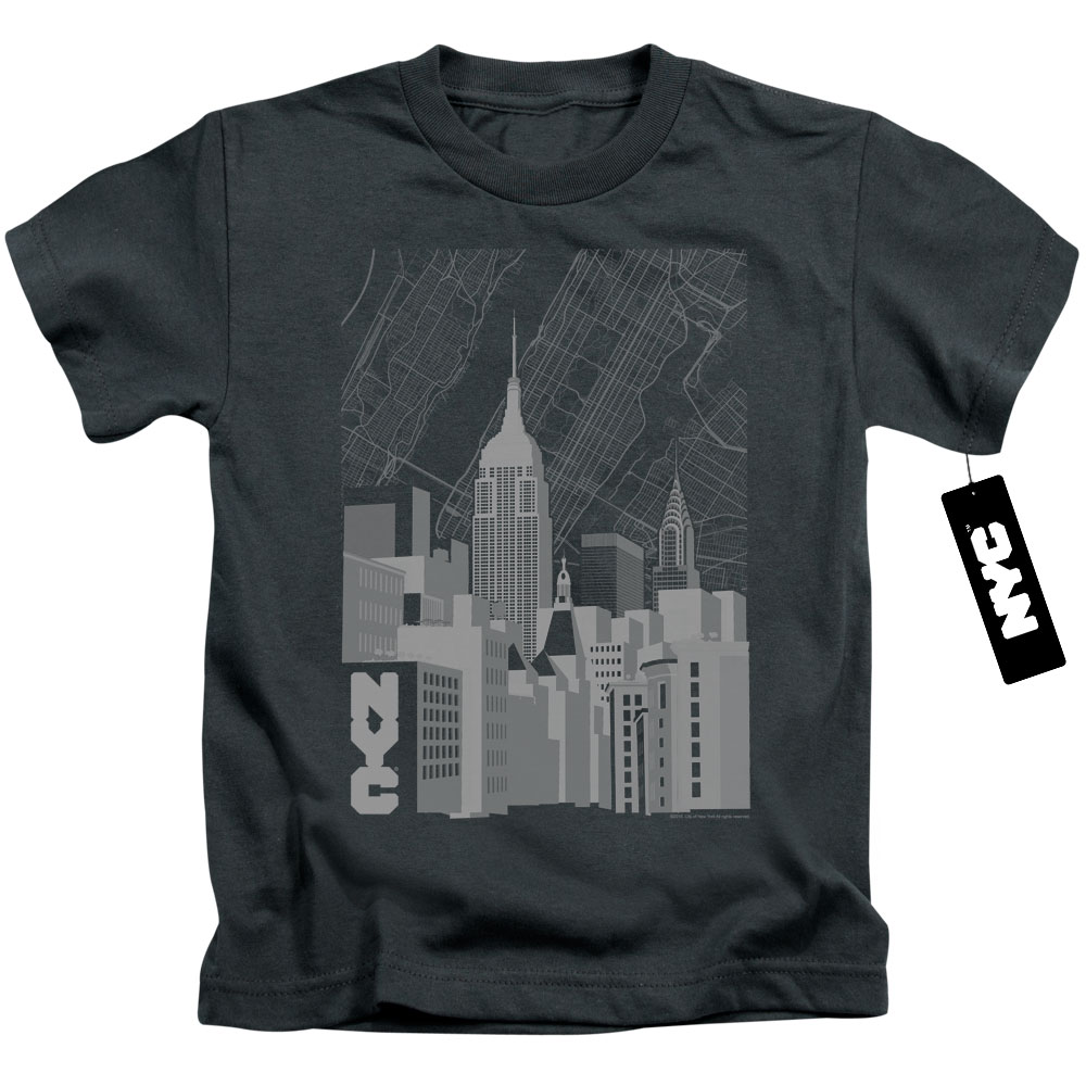 NYC Boys T-Shirt Manhattan Monochrome Buildings Charcoal Tee - Picture 2 of 2