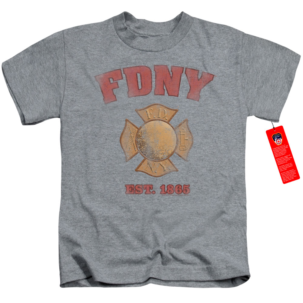 FDNY Boys T-Shirt New York City Fire Dept Vintage Heather Tee - Picture 2 of 2