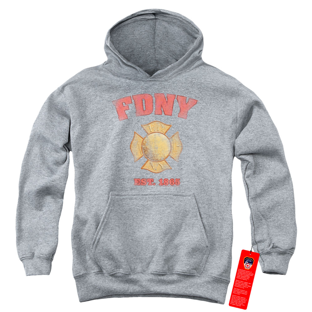 FDNY Kids Hoodie New York City Fire Dept Vintage Heather Hoody - Picture 2 of 2