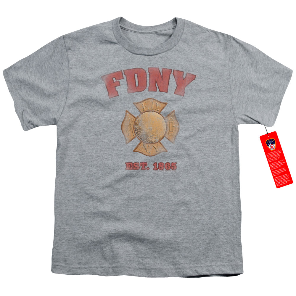 FDNY Kids T-Shirt New York City Fire Dept Vintage Heather Tee - Picture 2 of 2