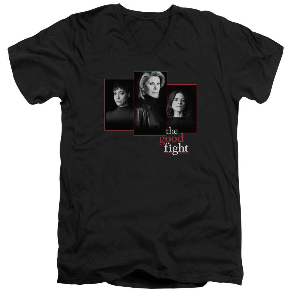 The Good Fight Slim Fit V-Neck T-Shirt Cast Headshots Black Tee