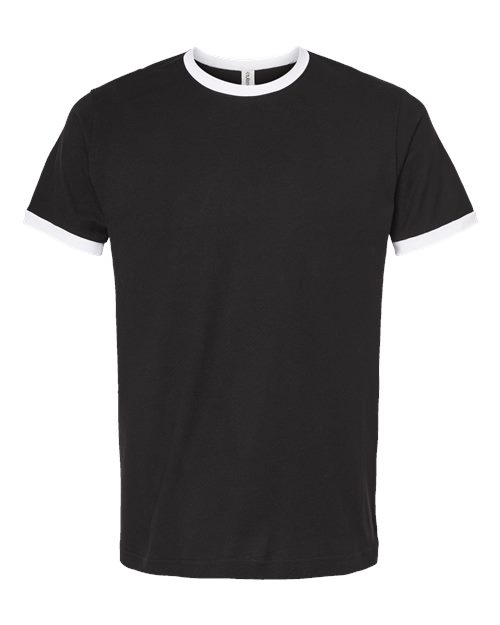 Tultex 246 Unisex Fine Jersey Ringer T-Shirt Black/ White front view for custom printing