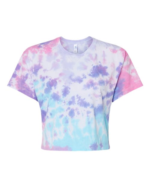 Colortone 1050 Women's Tie-Dyed Crop T-Shirt Cotton Candy front view for custom printing
