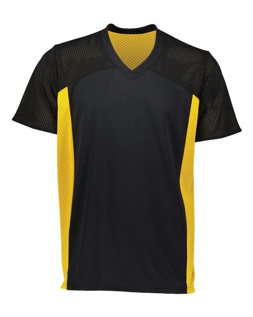 Augusta Sportswear 264 Unisex Reversible Flag Football Jersey Black/ Gold front view for custom printing