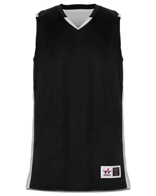 Alleson Athletic 590RSP Men's Crossover Reversible Jersey Black/ White front view for custom printing