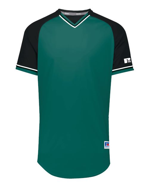 Russell Athletic R01X3M Unisex Classic V-Neck Jersey Aqua/ Black/ White front view for custom printing