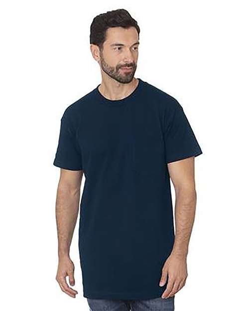 Bayside 7200T Men's Tall USA Made Pocket T-Shirt Navy front view for custom printing