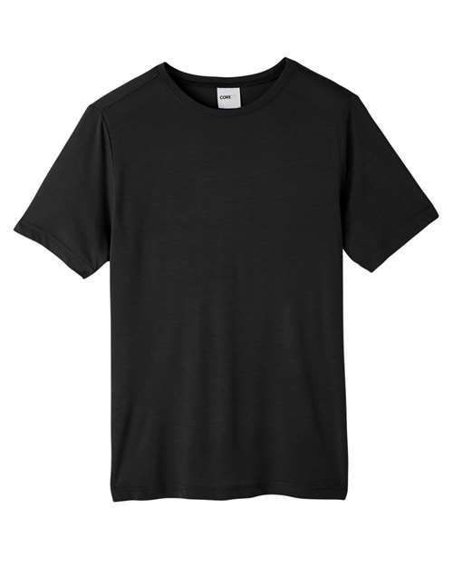 CORE365 CE111T Unisex Tall Fusion ChromaSoft™ Performance T-Shirt Black front view for custom printing