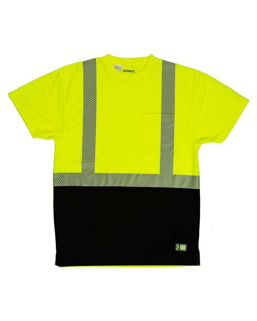 Berne Apparel HVK017 Men's Hi-Vis Class 2 Color Blocked Pocket T-Shirt Hi Vis Yellow front view for custom printing