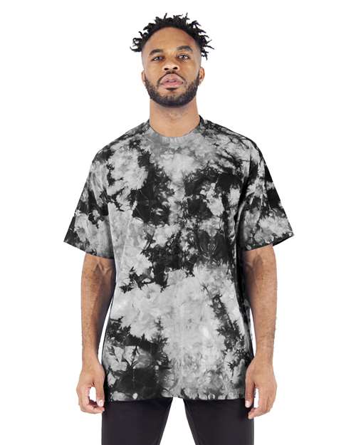 Shaka Wear SHTDSS Unisex Max Heavyweight Tie-Dyed T-Shirt Black/ White front view for custom printing