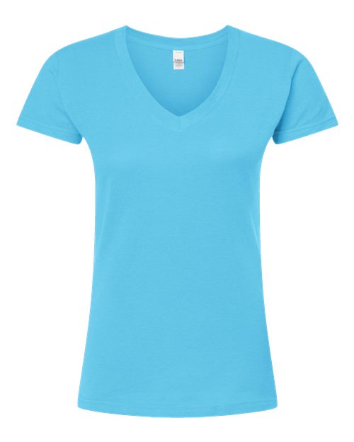 Tultex 214 Women's Fine Jersey V-Neck T-Shirt Aqua front view for custom printing