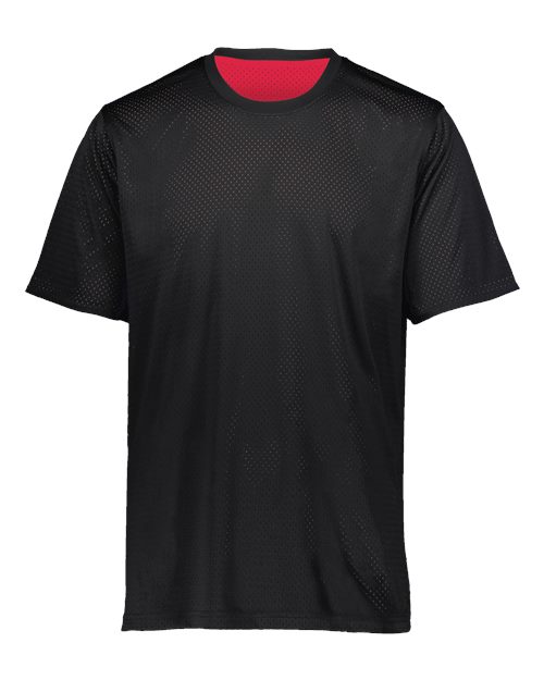 Augusta Sportswear 1602 Unisex Mesh Reversible Jersey Black/ Scarlet front view for custom printing