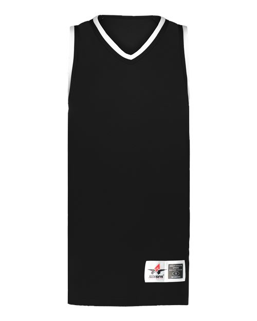 Alleson Athletic A55000 Women's Retro Basketball Jersey Black/ Black/ White front view for custom printing
