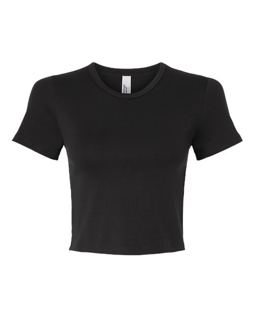 American Apparel BR210 Women's Baby Rib Cropped Tee Black front view for custom printing