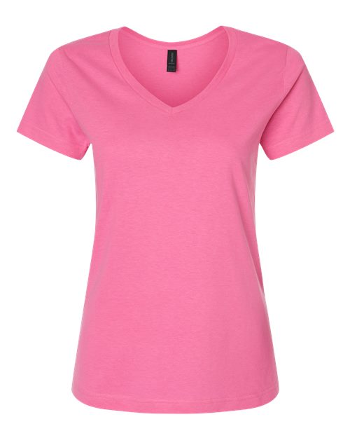 Gildan 64V00L Women's Softstyle® V-Neck T-Shirt Azalea front view for custom printing