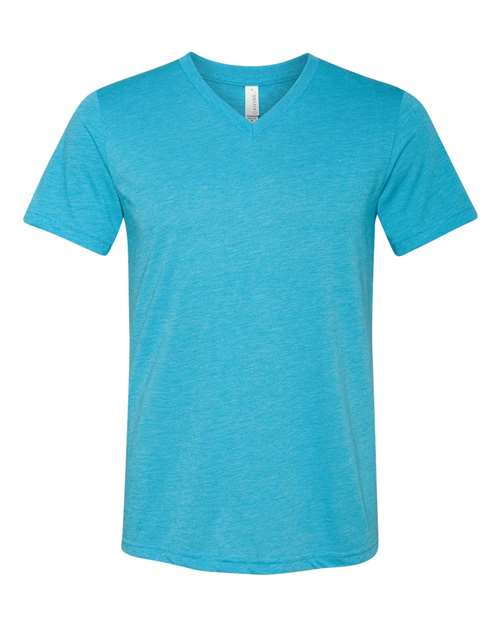 BELLA + CANVAS 3415 Unisex Triblend V-Neck Tee Aqua Triblend front view for custom printing