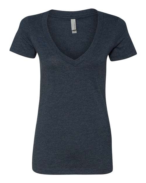 Next Level 6640 Women’s CVC Deep V-Neck T-Shirt Midnight Navy front view for custom printing
