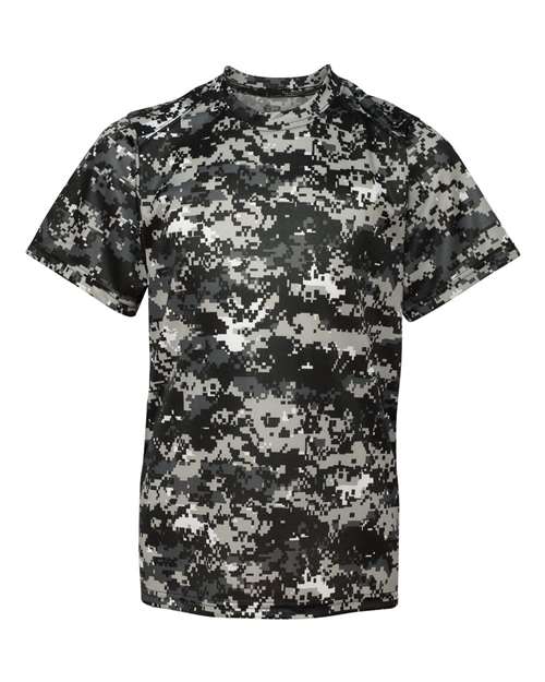 Badger 2180 Youth Digital Camo T-Shirt Black Digital front view for custom printing