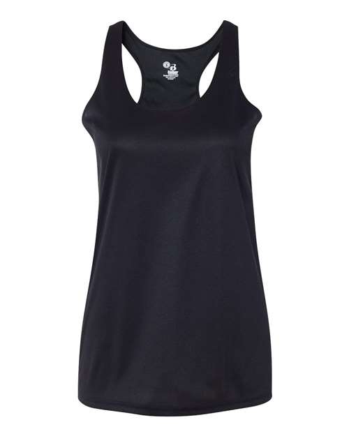 Badger 4166 Women’s B-Core Racerback Tank Top Black front view for custom printing
