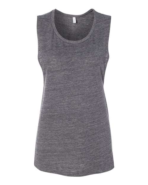 BELLA + CANVAS 8803 Women's Flowy Scoop Muscle Tank Asphalt Slub front view for custom printing