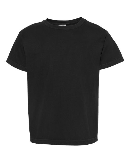 Comfort Colors 9018 Youth Garment-Dyed Heavyweight T-Shirt Black front view for custom printing