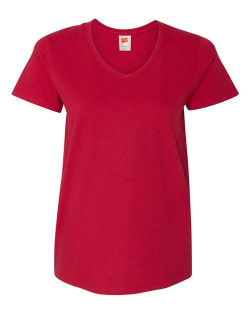 Hanes 5780 Women's Essential-T V-Neck T-Shirt Deep Red front view for custom printing