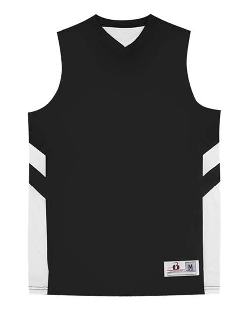 Badger 2566 Youth B-Pivot Rev. Tank Top Black/ White front view for custom printing