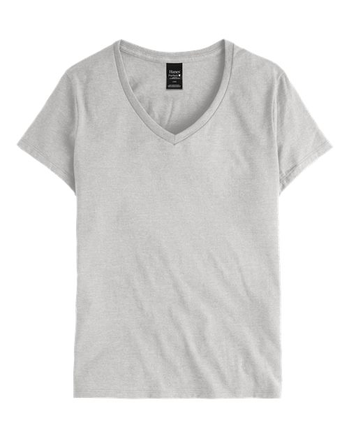 Hanes S04V Women's Perfect-T V-Neck T-Shirt Ash front view for custom printing