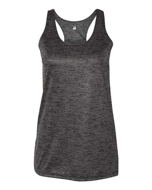 Badger 4161 Women's Tonal Blend Racerback Tank Top Black Tonal Blend front view for custom printing
