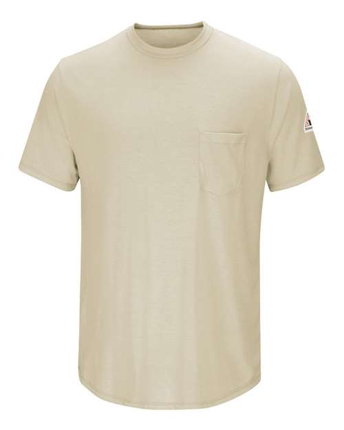 Bulwark SMT6 Men's FR Lightweight Pocket T-Shirt Khaki front view for custom printing