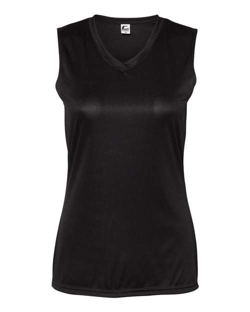 C2 Sport 5663 Women's Sleeveless V-Neck T-Shirt Black front view for custom printing