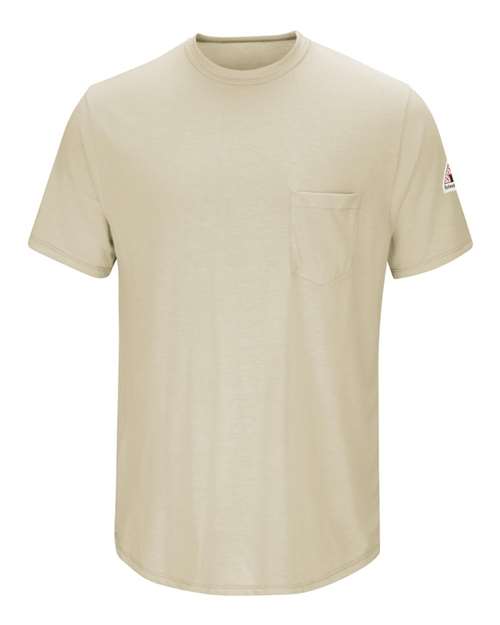 Bulwark SMT6T Men's Tall FR Lightweight Pocket T-Shirt Khaki front view for custom printing