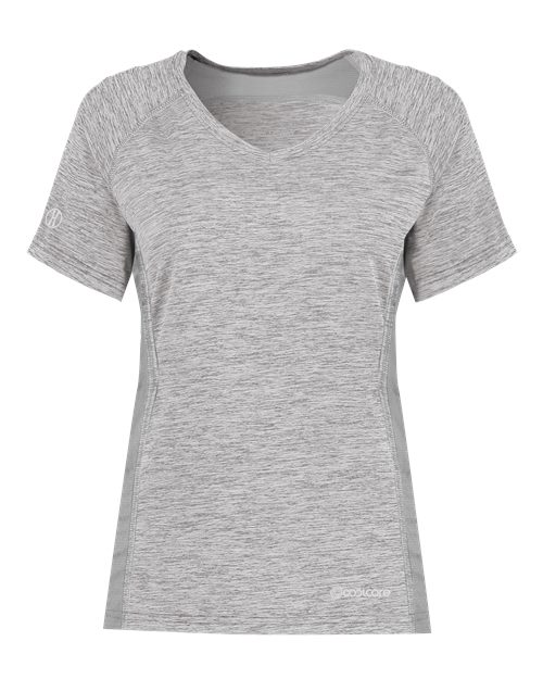 Holloway 222771 Women's Electrify CoolCore® V-Neck T-Shirt Athletic Grey Heather front view for custom printing