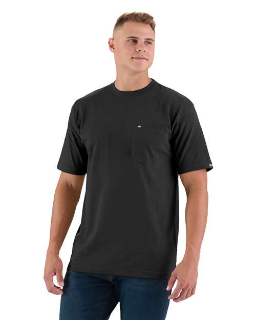 Berne Apparel BSM16T Men's Tall Heavyweight Pocket T-Shirt Black front view for custom printing