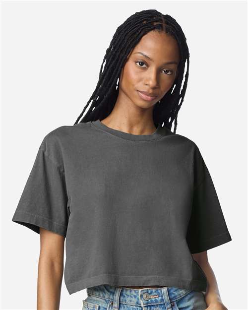 American Apparel 1302GD Women's Garment-Dyed Heavyweight Cropped Tee Faded Black front view for custom printing