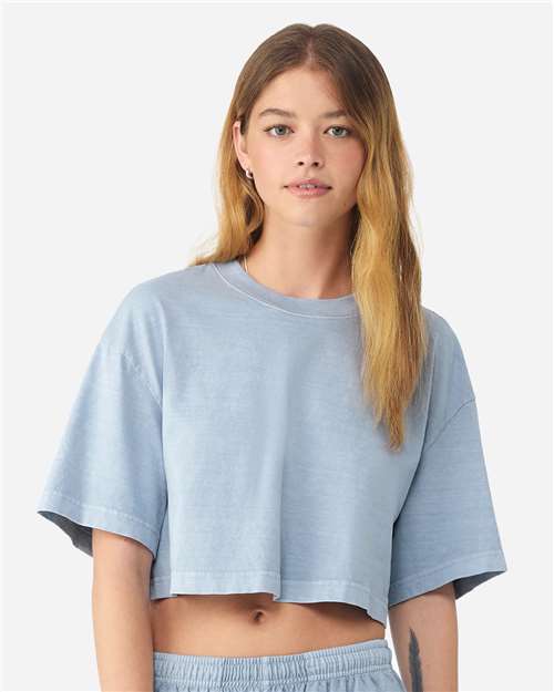 BELLA + CANVAS 6882GD Women's Garment-Dyed Cropped Tee Light Washed Denim front view for custom printing