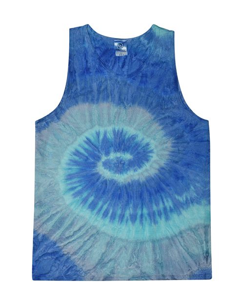 Colortone 3500 Unisex Tie-Dyed Tank Top Blue Jerry front view for custom printing