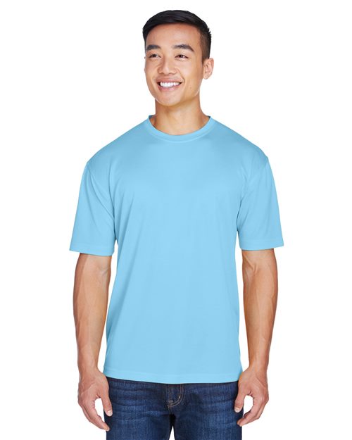 UltraClub 8400 Men's Cool and Dry Sport T-Shirt Columbia Blue front view for custom printing
